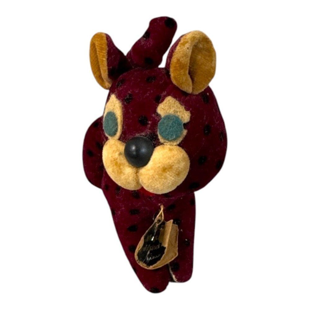 Vintage Handmade Fancy Animal Japan Plush Toy With Tag Maroon Yellow Leopard Cat